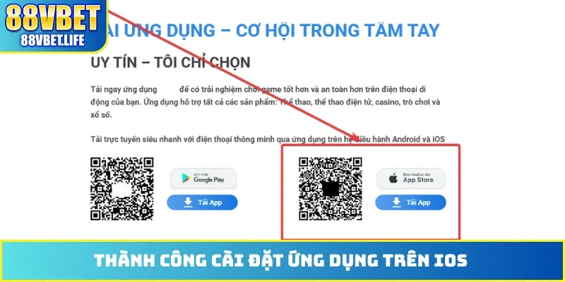 Thành công cài đặt ứng dụng trên iOS